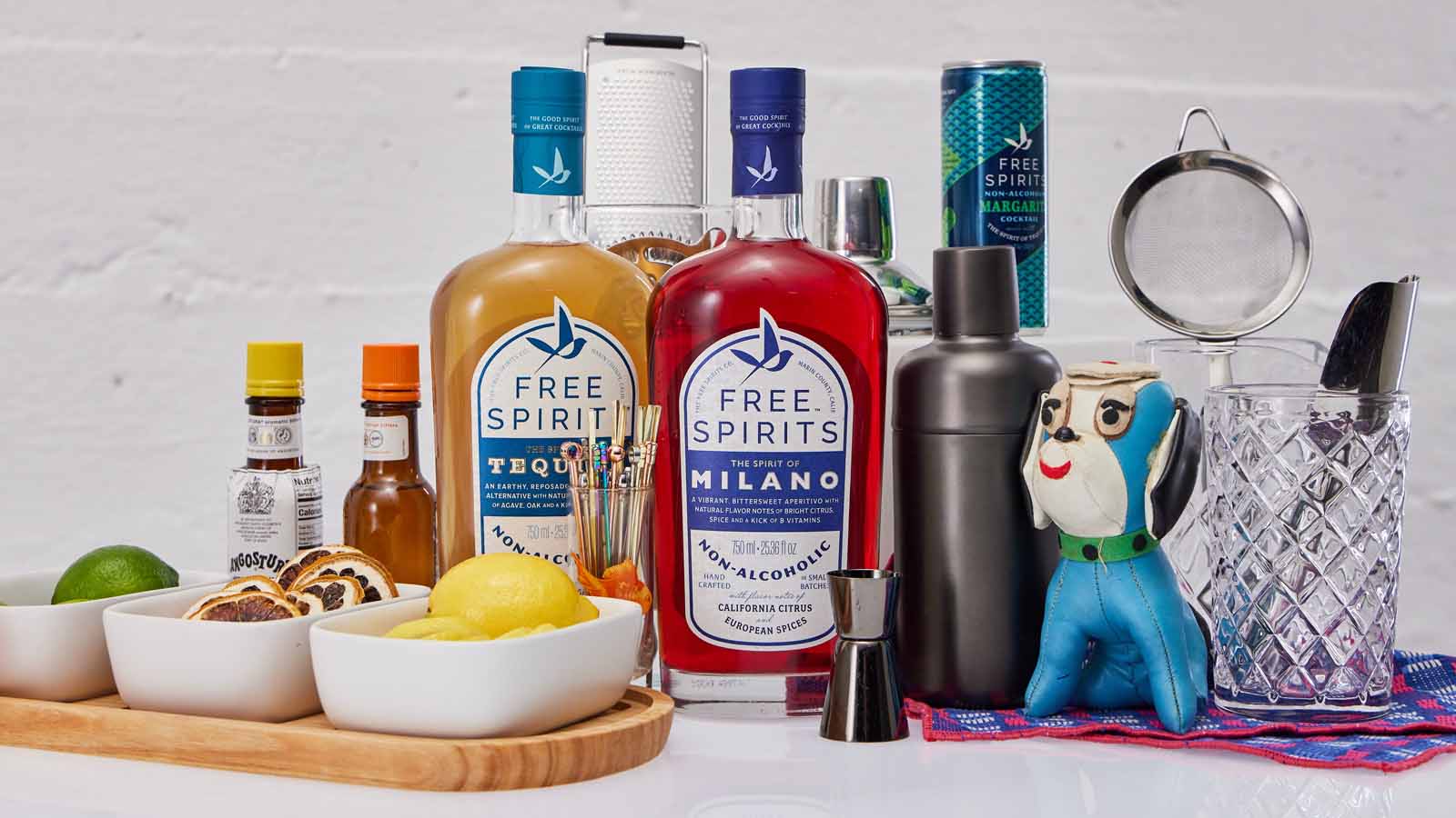 Free Spirits and a myriad of bar tools, garnishes,  and bitters