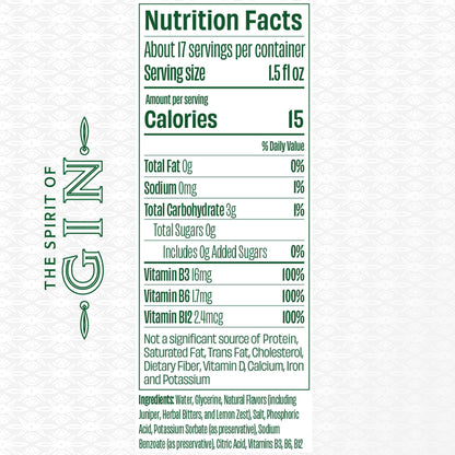 The Spirit of Gin Nutrition Label