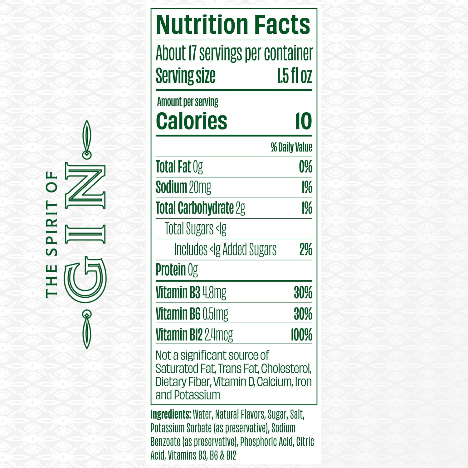 The Spirit of Gin - Nutrition Facts